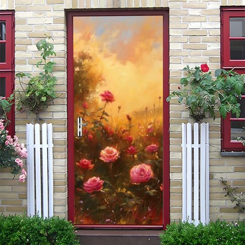 Vinilos Para Puertas 95X215Cm Rosa Roja Vinilo Puerta 3D Pegatinas Para La Renovación De La Puerta Arte Mural Etiqueta Carteles Pegatinas De Pared Diy Decoraciones