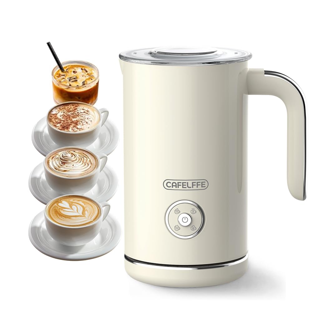 Elektryczny spieniacz do mleka 4 w 1, automatyczny spieniacz do mleka na ciepło i zimno, elektryczny spieniacz do kawy, latte, cappuccino, biały