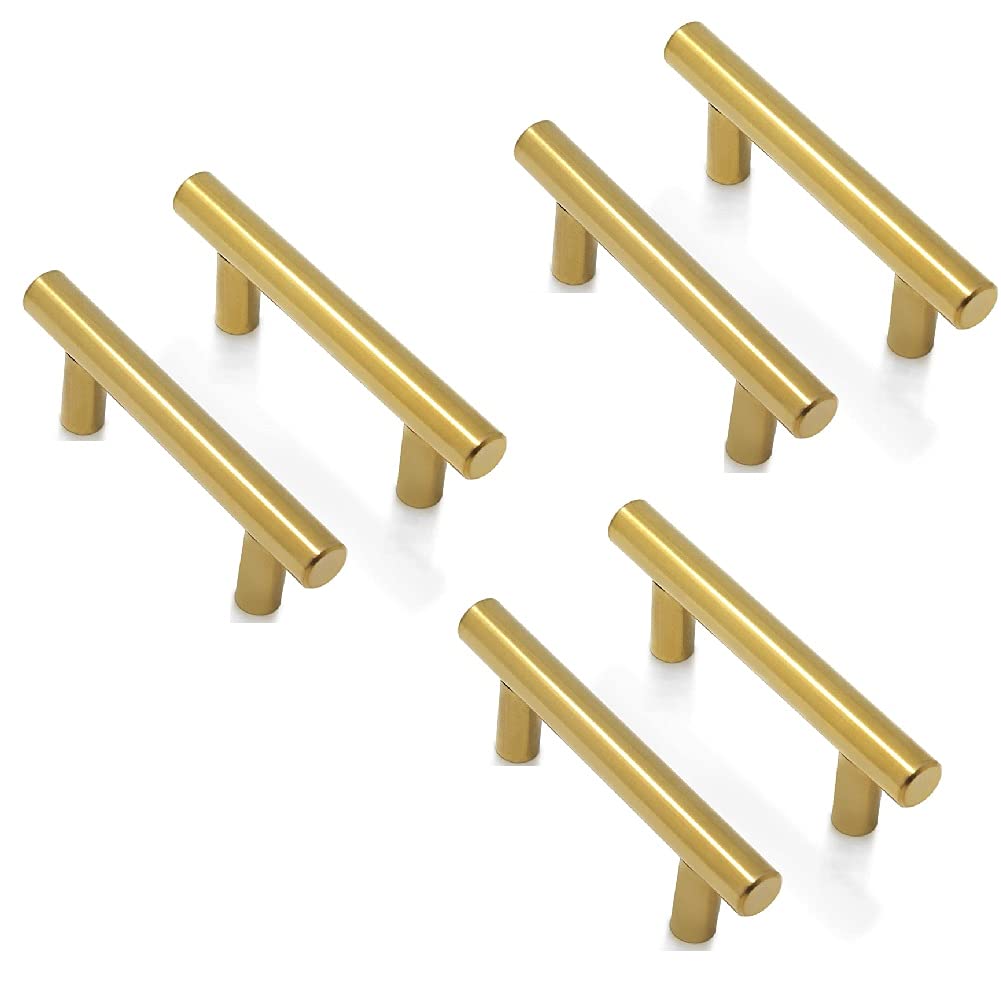 ANSIEDIO6 Pack Kitchen Cupboard Handles Gold Cabinet Handles 64mm - Handles for Cupboards & Draws, Stainless Steel T Bar Pulls for Kitchen, Bathroom, Wardrobe