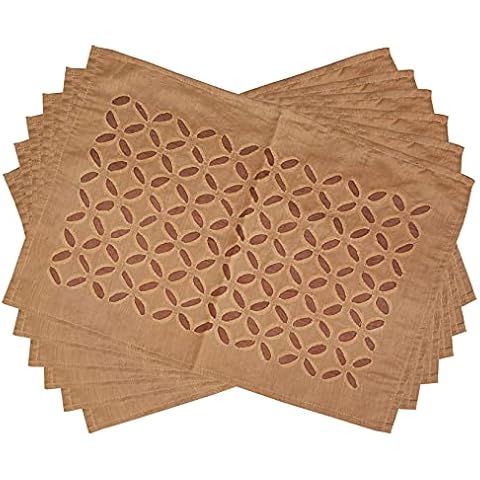 Indtresor Indian Heritage Fabric Table mats Cotton Reversible (Pack of 6). Brown Cover