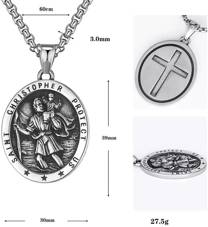 Saint Christopher Necklace Coin Necklace, St Christopher Medal Bless Safety Religious Pendant Necklace for Men Women - Image 2