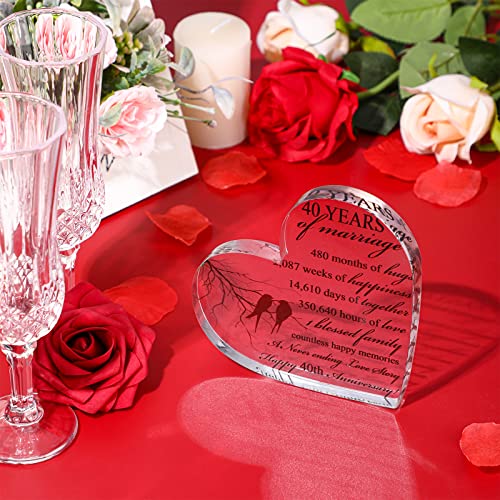 Qunclay 40th Years of Marriage Gift Wedding Anniversary Souvenir Heart Marriage Keepsake Decoration Present for Couple Parent Women Mom Husband Wife He She Friend Grandparents