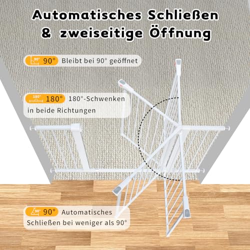 LAOYE Treppenschutzgitter ohne Bohren, Extra Hoch 92 cm Höhe, 75-124 cm Breite, Türgitter Baby mit 3 Verlängerungen, für Kinder, Hunde und Katzen, Auto-Close & 90° Stopp - Weiße
