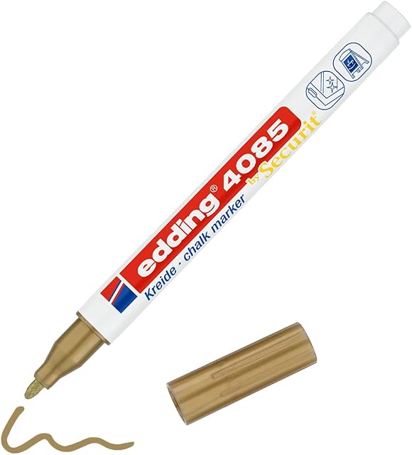edding 4085 chalk marker - gold - 1 chalk pen - round tip 1-2 mm - fine-tipped wet wipe pen for chalkboards, windows, glass, mirrors - liquid chalk marker pens for opaque coverage