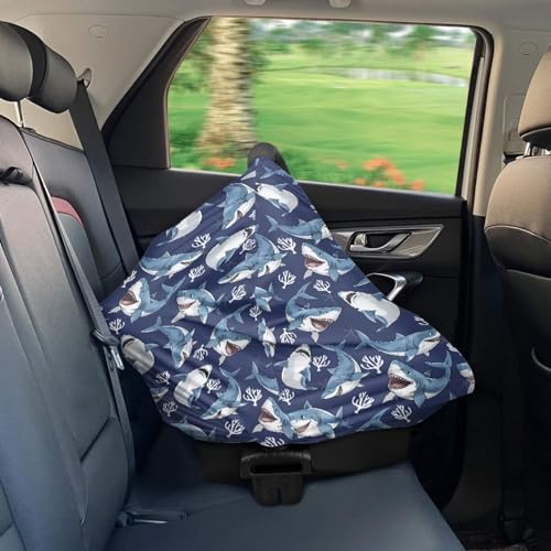 Image of Breathable Car Seat Cover for Babies - Soft Nursing Cover for Breastfeeding, High Stretchy Infant Carseat Canopy, Beach Palm Tree