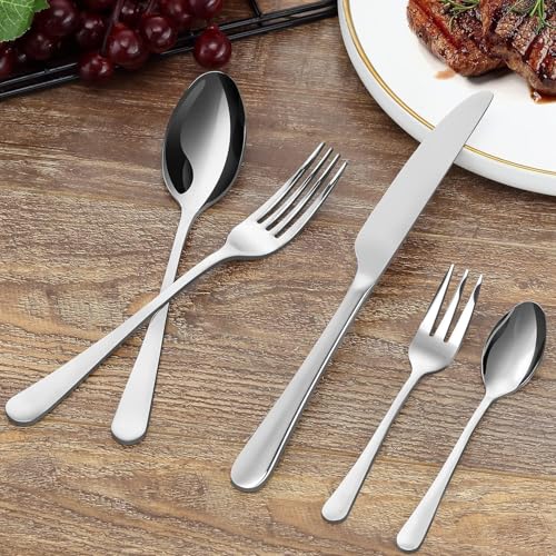 BEWOS Set de couverts pour 12 personnes - Set de 60 couverts comprenant couteaux, fourchettes, cuillères, couverts en acier inoxydable poli miroir, lavable au lave-vaisselle – vue 7