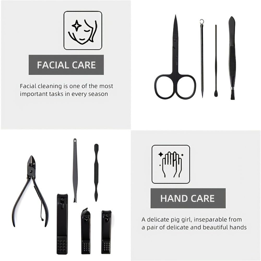 Cortauñas de Acero Inoxidable, Kit de manicura y pedicura, Cuidado de uñas y pies, Juego de cortauñas Negro