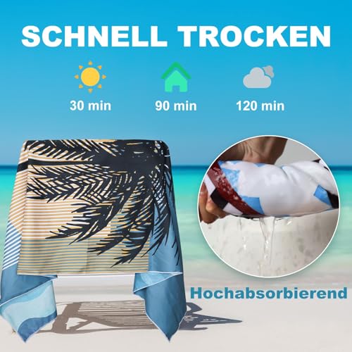 Asbtos Strandtuch Groß, 180 x 100 cm Doppelseitig Strandhandtuch, Schnell Trocknendes, Weiches, Leichtes, Pflegeleicht, Sandfreies Microfaser Handtücher für Reise Urlaub Schwimmen Camping, mit Tasche