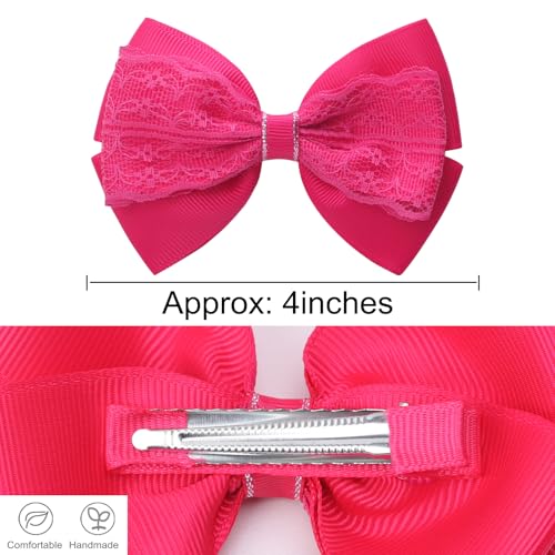 Pinzas para el cabello con moña 4 pulgadas rojo set 2 miniatura 4