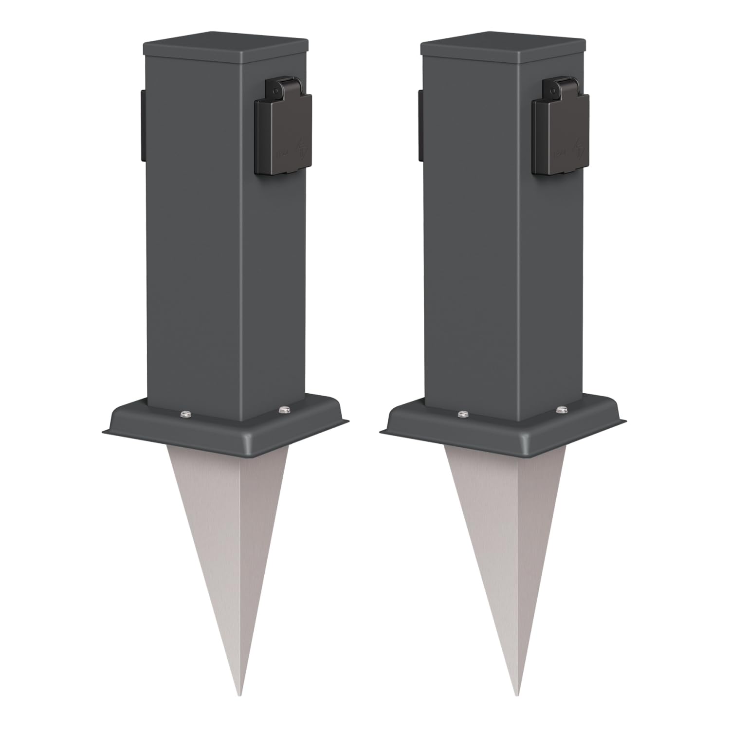 ledscom.de 2x presa da giardino a colonna Polly con picchetto a terra per esterni, IP44, 2-gang, antracite, angolare, 27cm