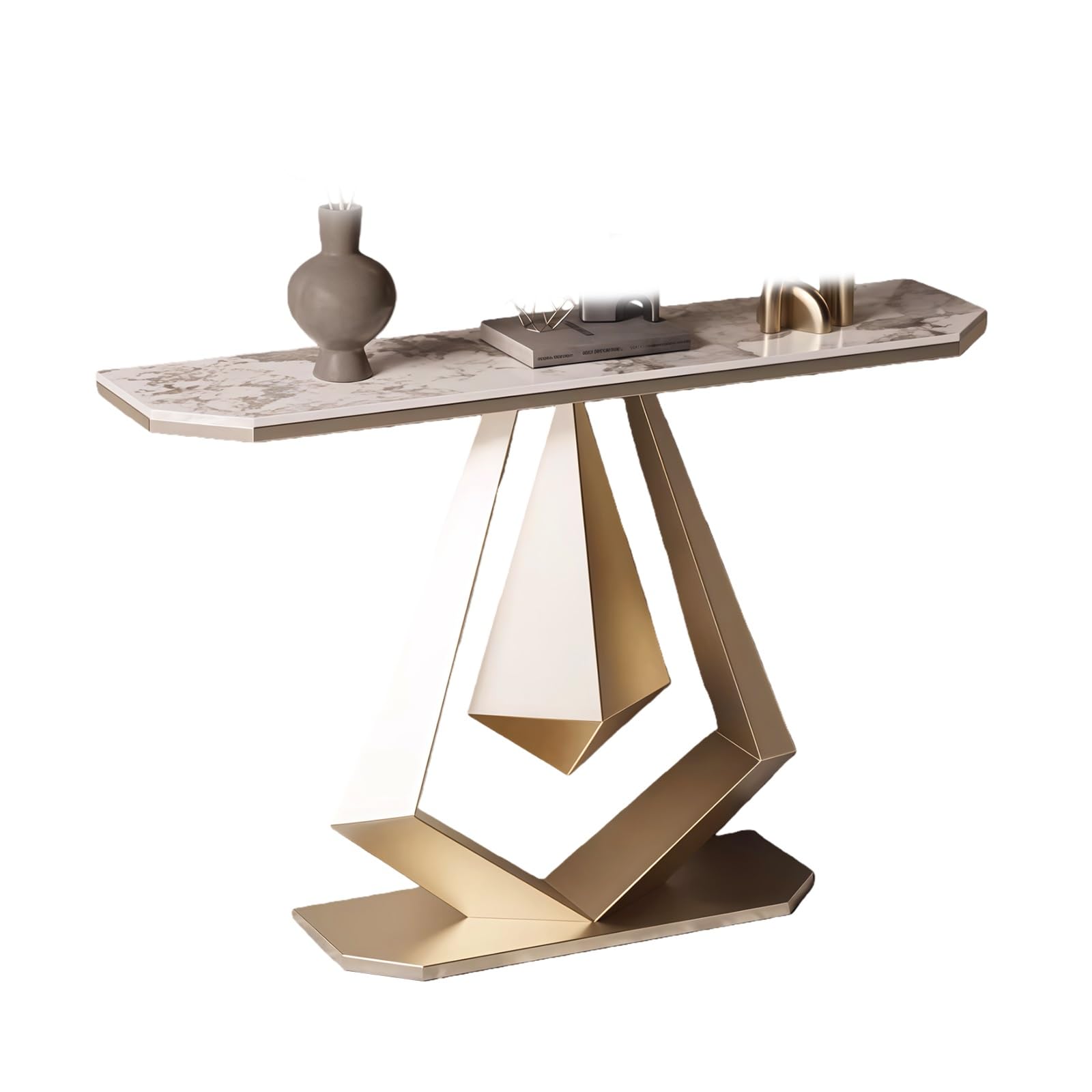 Mesas consola para recibidor con panel de piedra y estructura metálica, mesa consola estrecha con tablero de piedra decorativa, ideal para sala de estar, vestíbulo, dormitorio o pasillo (+Marrón, 15