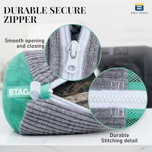 Image of Btag Reusable Shoe Laundry Bag for Washing Machine & Dryer | Plush Zippered Washing Pouch for Sneakers, Baby Items & Delicates (Grey) Pack of -2