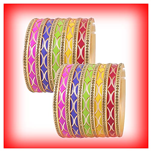 Image of NMII Acrylic (Plastic) with Zircon Gemstone Studded worked Glossy Finished Bangle Set For Women and Girls