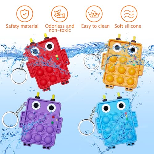 Steemjoey 4 Stück Pop Push It Fidget Toy, Mini Silikon Spielzeug mit Schlüsselanhänger Toys, Poppet Bubble Finger Toys Autismus ADHS Squeeze Toys Stress Reliever Anti-Angst für Kinder Erwachsene