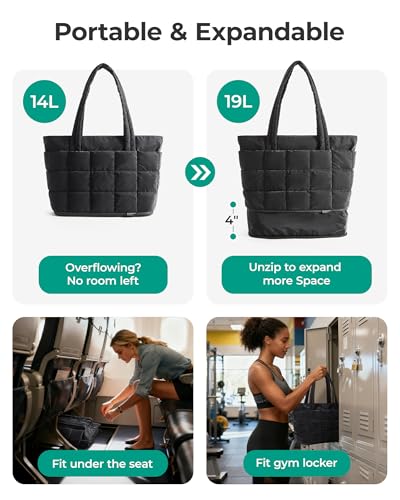 Image of BAGSMART Expandable Tote Bag for Women, Puffer Work Tote Handbag, Quilted Carry On Bag for Travel Gym