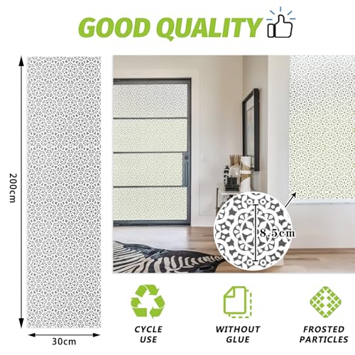 ConCus-T Patterned Window Privacy Film Frosted Window Film Lace Decorative Glass Film Static Cling No Glue Self Adhesive Window Vinyl Stickers for Home Office Bathroom 30 × 200 cm