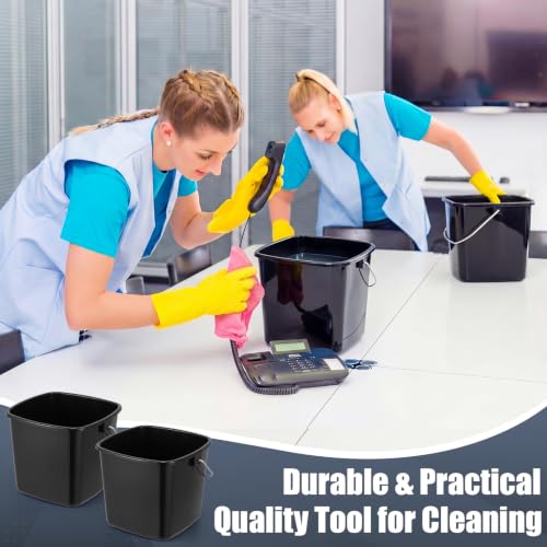 Image of Zhehao 6 Pcs 3 Quart Bucket for Cleaning Small Sanitizer Bucket for Restaurant Square Plastic Pail with Handles for Home, Offices, Commercial Use, Food Service(Black)