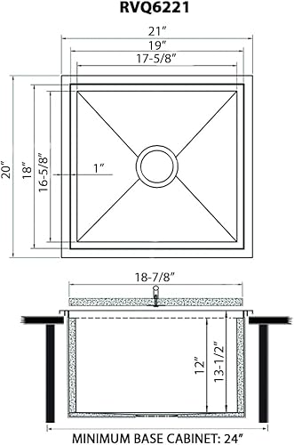 Miniatura 9 de Ruvati Fregadero de hielo aislado de 21 x 20 pulgadas, barbacoa al aire libre, grado marino T-316 de acero inoxidable para montaje superior - RVQ6221