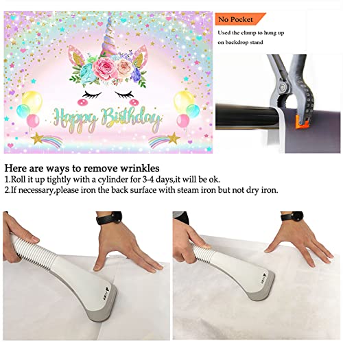 Avezano Rainbow Unicorn Backdrop Pink Happy Birthday Party Decorations For Girls Watercolor Floral Glitter Stars Dots Unicorn Cake Table Banner Supplies (7X5Ft) #TOP4