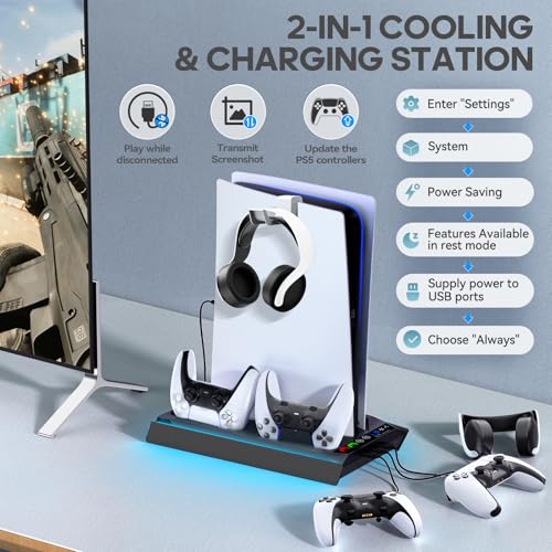 Image of Tokluck PA5 /Slim /Pro Cooling Station with Auto Turbofan & 3-Level Speed, PA 5 Vertical Stand Cooling Fan Station with Controller Charger, Accessories Base Cooler Docking Station, Black