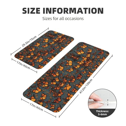 Tapetes de cocina antideslizantes EdWal impermeables de mariposas, juego de 2 3