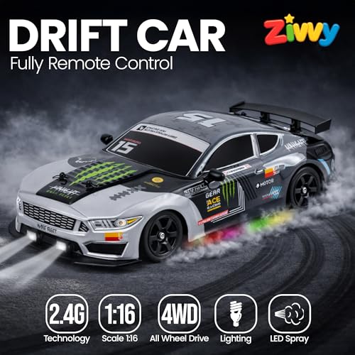 Image of Big Remote Control Car - Silver | 2.4G Drift Racing Car with 150 Meter Range, Smoke Effect, LED Lights & Music | Rechargeable RC Car Toy | Best Gift for Boys & Girls 2 3 4 5 6 7 8+ Years