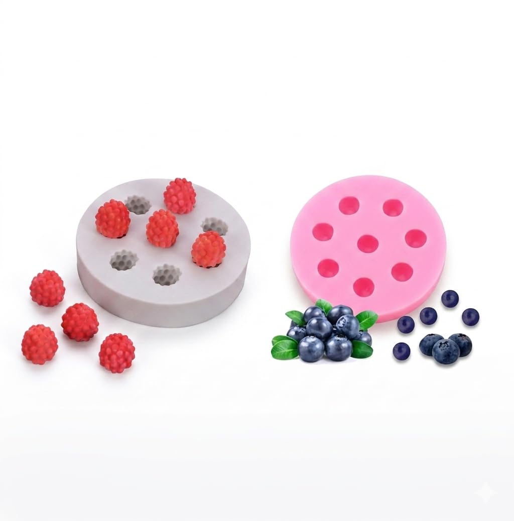 2pcs Raspberry and Blueberry Fondant Silicone Mould, Pink, Round, 8 Cavity, for Cake Decorating, Resin and Candle Making [Pack of 2 Mould]-image-34