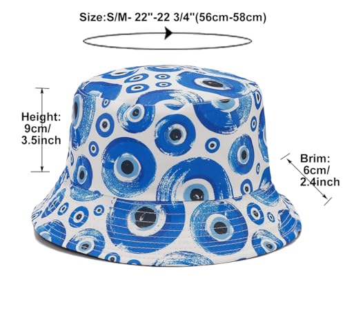 Image of Quanhaigou Bucket Hat for Men Women,Packable Reversible Printed Sun Hats,Fisherman Outdoor Summer Travel Hiking Beach Caps (White Eyes)