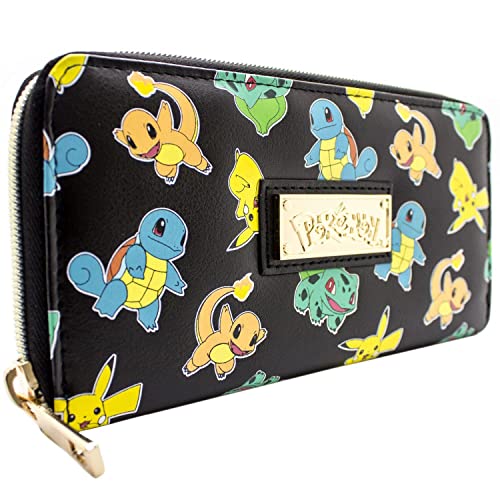 Bulbasaur Squirtle, Pika! Iniciales Emblema Metálico Cartera Clutch Bolsillo para Monedas & Tarjetero, Negro