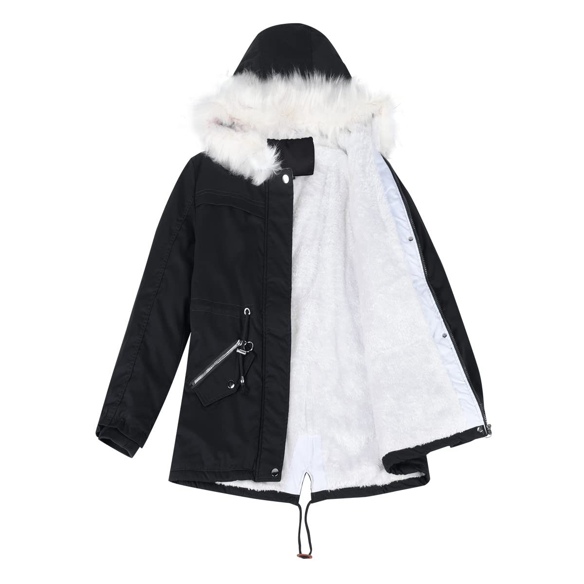 YYNUDA Winterparka Damen Lang Wintermantel Fell Kapuze Outdoor