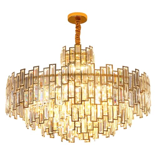Lustre cristal moderne pour plafond incliné et haut luminaire doré entrée réglable