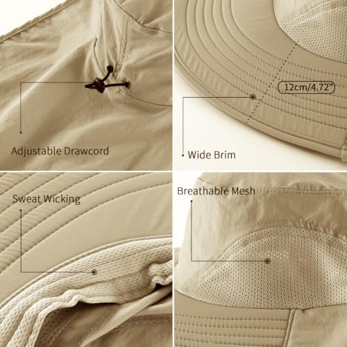 Image of Home Prefer Outdoor UPF50+ Sun Hat Wide Brim Mesh Fishing Hat with Neck Flap