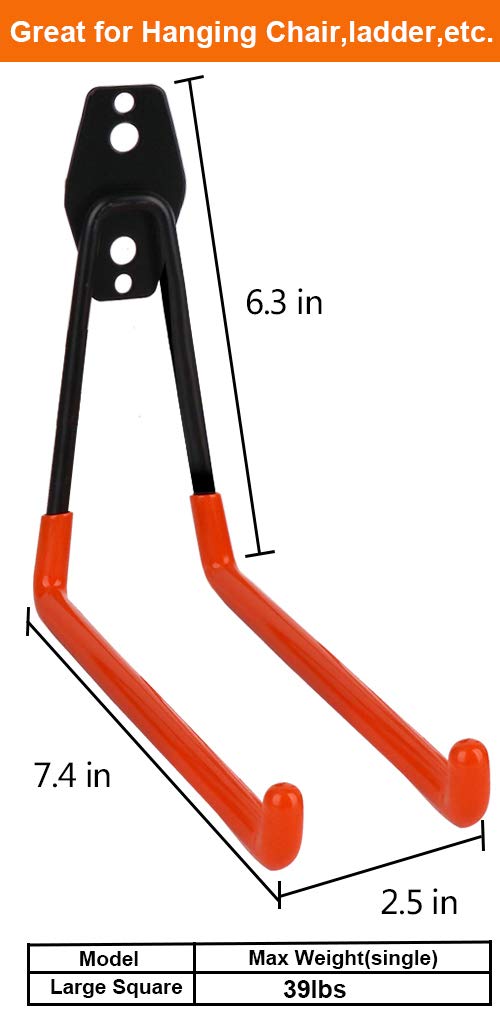DIRZA Garage Hooks 7 Pack Steel Garage Storage Utility Double Hooks, Heavy Duty Wall Mount Tool Hangers Organizers for Organizing Ladder, Power Tool,Bulk Items, Shovel, Ropes