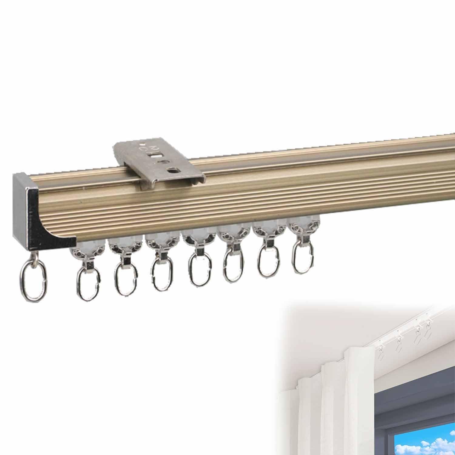 Montowany na suficie metalowy system szyn z haczykami, do zasłon prysznicowych i przegródek, 350 cm, łatwy montaż, idealny do sypialni i łazienek