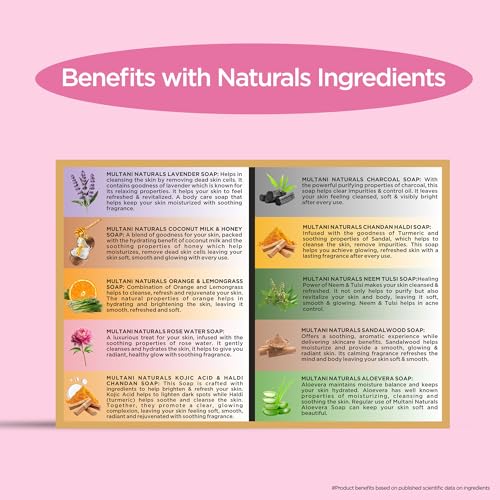 Image of Multani Natural Assorted Soap Gift Set - 125 gm (Pack Of 10) | Refreshing & Gentle Cleansing Soap Bar | For Deep Cleansing & Glow | Paraben Free | Clinically Tested | For All Skin Types | Glycerin Soap Bar For Men & Women
