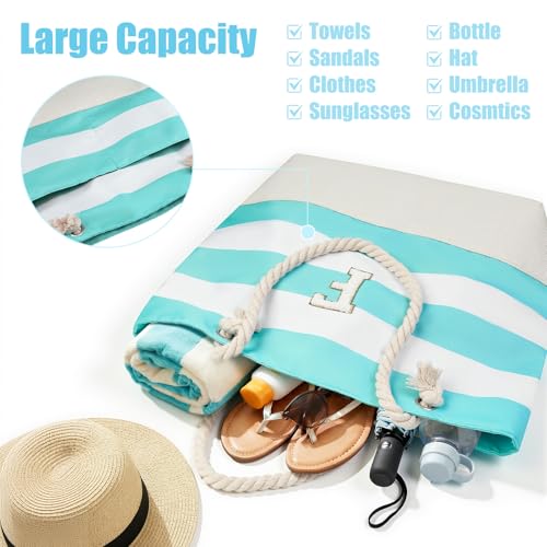 Image of Vavabox Initial Beach Tote Bag for Women, Water-resistant Travel Beach Bag Pool Bag Set, Birthday Gifts for Women Mom