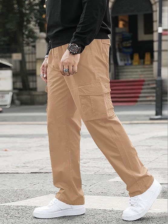 Image of GRECIILOOKS Men's Cargo Pants | 6 Pocket Cotton Cargo Joggers for Men | Loose Fit Stylish Pant with Pockets | Casual Baggy Trousers & Streetwear Lower