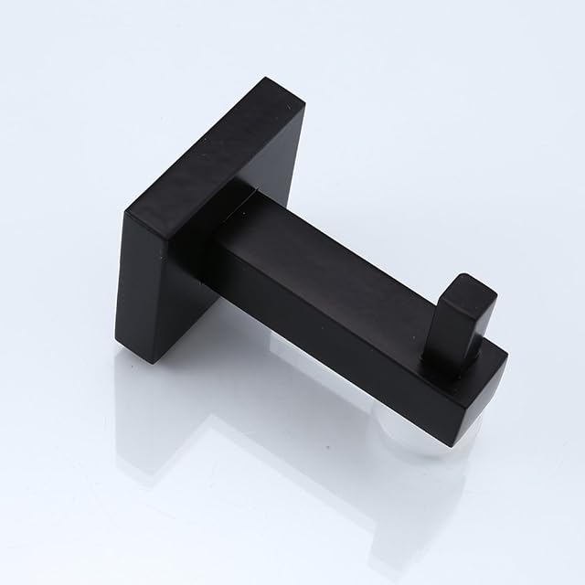 LJLink Single Towel Hook Modern Bath Hook for Towel Coat Robe Clothes Hat, SUS304 Stainless Steel Heavy Duty Hooks Wall Mounted Black Hook for Home Bedroom Bathroom Kitchen Hotel Toilet Garage