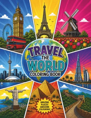Travel the World Coloring Book: 50 Famous Countries, Iconic Landmarks, Geography, Scenic Destinations & Stress Relief (Travel Colouring Books) image 2