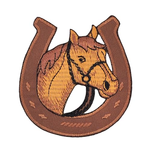 Écusson en fer à cheval à repasser ou à coudre - Thermocollant - Pour vêtements - Brodé - Thermocollant - Pour vêtements - Dimensions : 7,0 x 7,7 cm