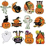 Large Vintage Halloween Decorations Cardboard Cutout Set of 12, Retro Spooky Ghost Cutouts Wall Decor Indoor Outdoor, Vintage Orange Green Black Paper Cut Outs Party Decoration (Large, Halloween)