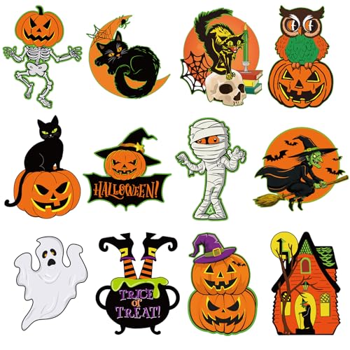 Large Vintage Halloween Decorations Cardboard Cutout Set of 12, Retro