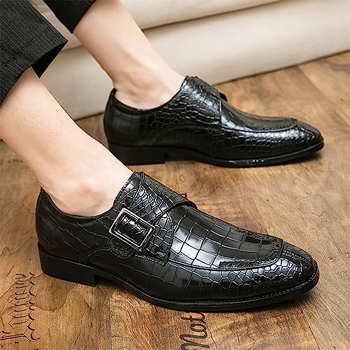 Hand-Stitched Oxford Dress Shoes for Men Slip On Monk Strap Vegan Leather Embossed Low Top Block Heel Non-Slip Working Shoes4