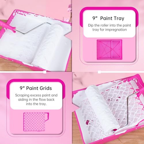 ThinkLearn Paint Roller Kit, Pink Paint Brushes Kit with Paint Tray, 4 & 9 inch Paint Roller Frame and Roller Covers for Painting Walls, Paint Supplies for Home Interior (24Pcs) - Image 4