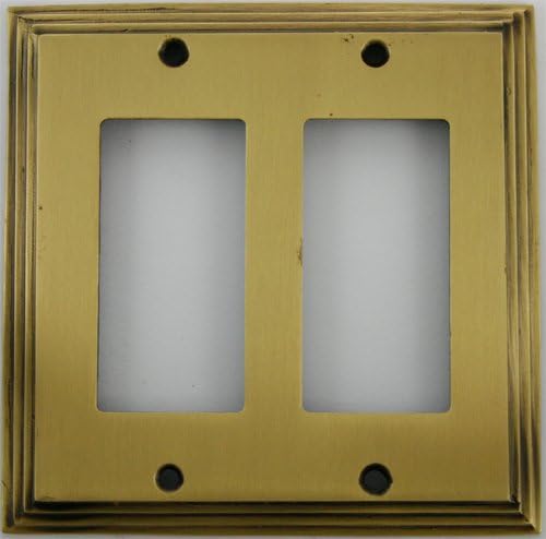 Deco Step Style Antique Brass 2 Gang GFI/Rocker Wall Plate