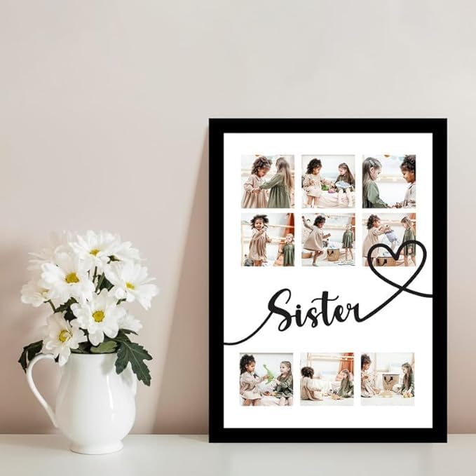 Image of Art Street Customized Sister with 9 Photo Collage print for Mother, Dad Gifts Photo Frame With Photo Upload, Birthday, Gift for Husband, Couple, Brother, Sister, Rakhi (A4)