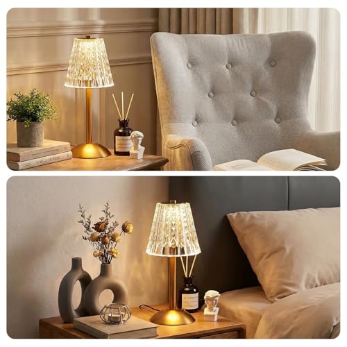 Image of Liliful 4 Pcs Cordless Table Lamp Rechargeable Touch LED Small Gold Portable Battery Operated USB-c Desk Lamp 3 Color Dimmable for Bedroom Living Room Dining (Gold,Classic Style)