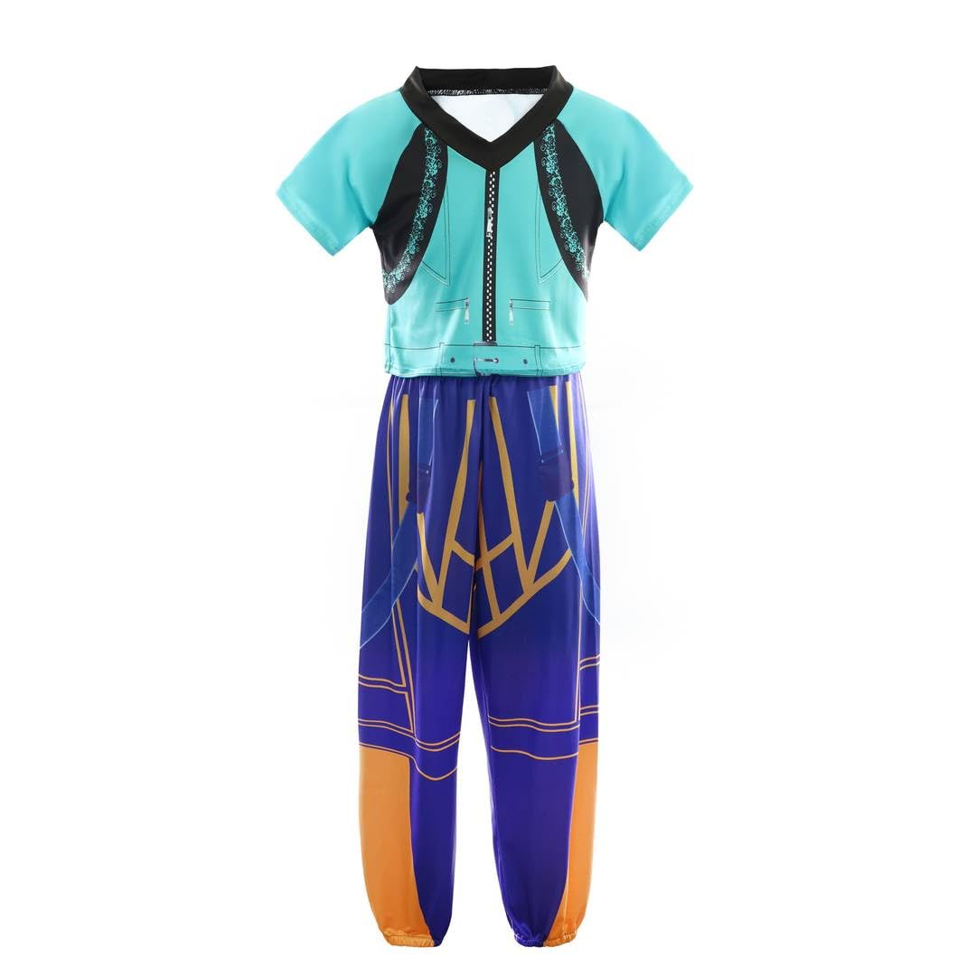 Girls Korean Pop Star Costume Kids Turquoise Top Blue Trousers - X-Large