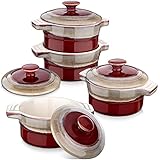 Förmchen Steinzeug, LOVECASA 4 teiliges Muffins Förmchen Set mit Deckel, mini Schälchen für Soufflé, creme brulee, Aufläufen, Fondants, Desserts, 10 x 10 x 5,2 cm, 240 ml
