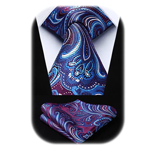 Image of HISDERN Ties for Men Paisley Tie and Pocket Square Woven Classic Floral Mens Ties Handkerchief Set Wedding Party Necktie